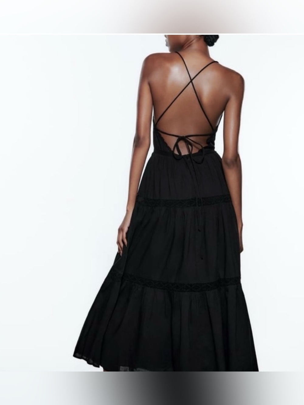 Zara Black Open-Back Tiered Maxi Dress